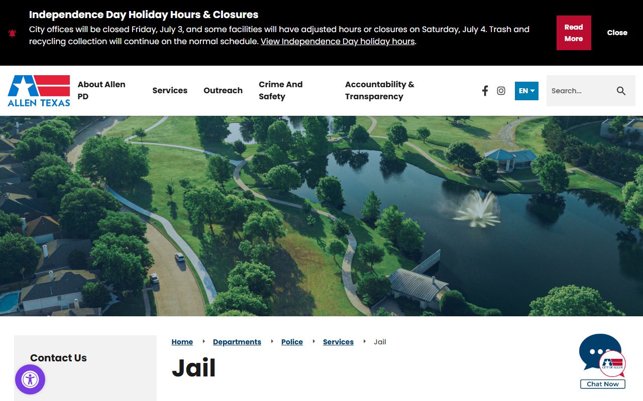 Allen City Jail Class C misdemeanor inmate custody page in Collin County